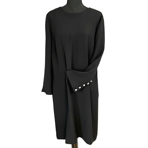Talbots Black Shift Midi Dress Long Sleeves Cocktail Evening Size 16 Crepe 40”L - Picture 1 of 16